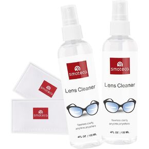 SmoTecQ Lens Cleaner Spray Kit – Plant-Based, Alcohol-Free Cleaning Solution for Glasses, Camera Lenses & Screens | Includes 2 x 2oz Spray Bottles, 2 Streak-Free Microfiber Cloths & 1 Travel Pouch