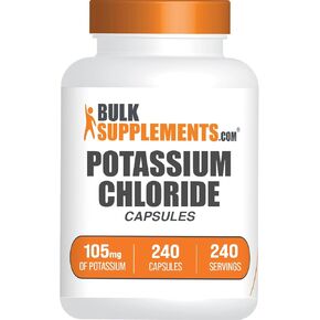 BulkSupplements.com Potassium Chloride Capsules - Mineral Supplement - Gluten Free, 105mg of Potassium, 1 Capsule per Serving, 240 Capsules (Pack of 1)