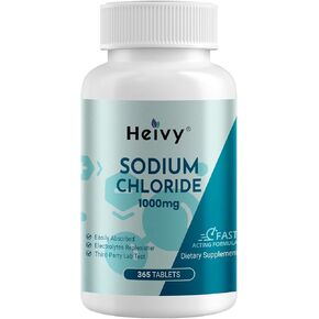 Sodium Chloride Tablets 1000mg - Pure Salt Tablets, 365 Tablets, Sodium Chloride, Non-GMO - Electrolyte Balance and Hydration Support, Electrolytes Replenisher Hydration Drink