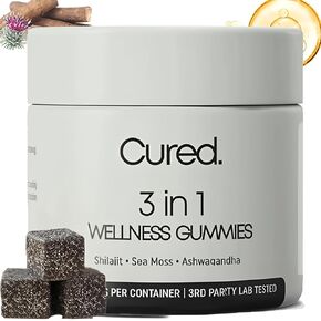 Cured 3 in 1 Gummies, Shilajit Gummie, Cured 3 in 1 Shilajit Gummies for Men, with Sea Moss and Ashwagandha, Natural Energy Boost, 30 Day Supply Per Bottle