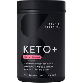 البحوث الرياضية Keto plus الكيتونات الخارجية مع GoBHB - 30 حصص | مسحوق keto electrolete للترطيب ، الطاقة ، التركيز والكيتوزية | Keto معتمد ، ودية نباتي (Raspberry Lemonade)