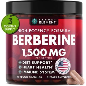 Berberine HCL Supplement 1500 mg, High Potency Vegan Capsules with Beet Root, Citrus Bergamot & Black Currant, Non-GMO, 180 Capsules
