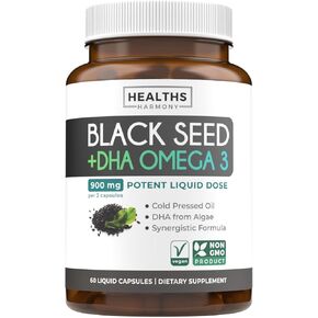 Black Seed Oil & Turmeric Supplement - 1400mg - 60 Liquid Capsules (Non-GMO & Vegan) - Natural Support for Healthy Joints and with Enhanced Curcumin Absorption