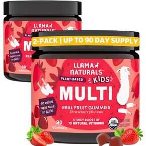 Llama Naturals Kids Multivitamin Gummies ، نباتي ، عضوي مع فيتامين D ، C&K ، فيتامينات صغار الفاكهة الحقيقية ، مكملات مضغية ، كل الفيتامينات الكاملة ، لا يوجد قصب سكر إضافي ، الفراولة ، 90 CT