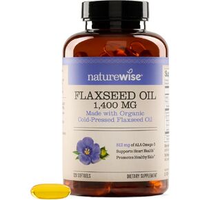 NatureWise Flaxseed Oil 1400 mg, Fish Free, High Potency Omega 3 with 812 mg ALA, Dietary Supplement for Heart Health Support - Organic, Cold Pressed, Non-GMO - 120 Softgels[120-Day Supply]