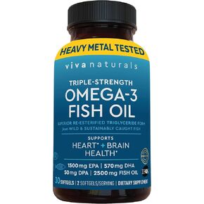 Omega 3 Fish Oil Supplement for Women and Men - 2500 mg Triple Strength Fish Oil Pills with Re-Esterified Omega 3 Fatty Acids including EPA, DHA DPA - 180 Pescatarian-Friendly Softgels