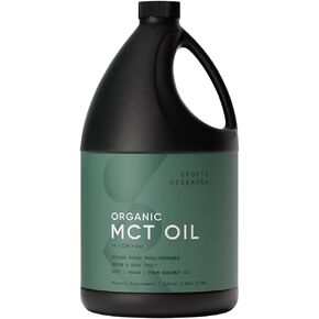 أبحاث رياضية Oil MCT Oil - Keto & Vegan MCTS C8 ، C10 ، C12 من جوز الهند - وقود الدماغ والجسم الأحماض الدهنية ، غير المعدلة وراثيا خالية من الغلوتين - الزيت بدون نكهة ، مثالي في القهوة والشاي والبروتين - 32 أوقية