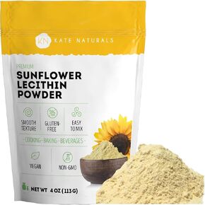 Kate Naturals Sunflower LeCithin Powder لخبز الخبز ، والضغط ، والطبخ. بديل عن مسحوق ليسيثين الصويا (4 أوقية ، غير المعدلة وراثيا)