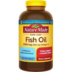 Nature Made Burp Less Fish Oil Omega 3 Supplements, 1000mg Softgels, Omega 3 Fish Oil Supplements for Healthy Heart Support, 150 Softgels, 75 Day Supply