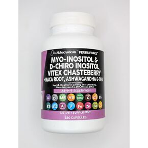 Clean Nutraceuticals Myo-inositol & D-Chiro Inositol 2050mg ملحق الخصوبة 40: 1 نسبة-الفيتامينات قبل الولادة للنساء مع Ashwagandha Root Vitex chasterberry الحديد DHA حمض الفوليك Dim Zinc (1)