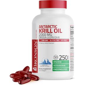 Bronson Antarctic Krill Oil 2000 mg with Omega-3s EPA, DHA, Astaxanthin and Phospholipids 120 Softgels (60 Servings)