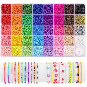 حبات بذرة 3 مم ، 39 ألوان حبات بذور زجاجية لصنع المجوهرات ، 9600pcs 5 أنواع صغيرة من الأساور ، حبات الصداقة للفتيات البالغين
