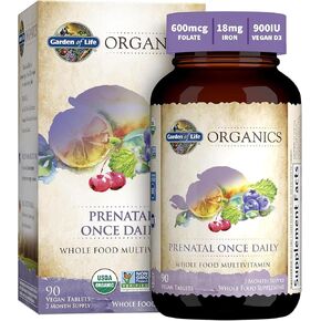 Garden of Life Organics Prenatal Vitamins - 90 Tablets, Prenatal Once Daily Whole Food Vitamins for Women with Folate not Folic Acid, Vitamin D3, Iron, Vegan One a Day Prenatal Multivitamin