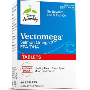 Terry Naturally Vectomega - Supplement with EPA & DHA - Omega-3 Tablets for Brain & Heart Health Support - Nutritional Supplement with Essential Fatty Acids & Peptides - 60 Tablets