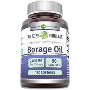 Amazing Formulas Borage Oil Supplement | 2000 Mg Per Serving | 180 Softgels | Non-GMO | Gluten-Free | Made in USA