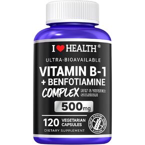 فيتامين B1 500mg مع Benfotiamine 20mg ، 120 كبسولة-2 في 1 B-1 المعجزة المعززة-مكملات ثيامين B1 القابلة للذوبان في الدهون والماء-مختبر طرف ثالث ، غير المعدلة وراثيا ، لا الغلوتين