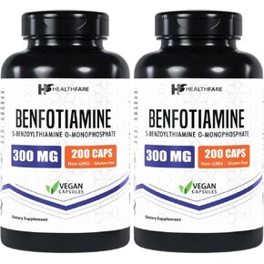 Benfotiamine 300mg | 200 كبسولات الخضار | امتصاص محسّن | يدعم الصحة العامة | زيادة التوافر البيولوجي