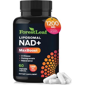 NAD Supplement, Liposomal NAD Resveratrol Supplement for Women & Men 1200mg w/ D-Ribose & Pomegranate NAD+ Plus MaxBoost for Longevity, Anti-Aging, Cellular Energy, NMN Alternative (60 Caps)