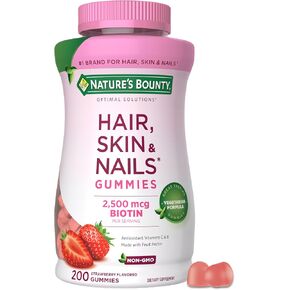 حلول Nature's Bounty Optimal Solutions ، و Skin and Nails Pectin Gummies ، و 2500 MCG Biotin لكل وجبة ، لا توجد صمغية ، صيغة نباتية ، نكهة الفراولة ، 200 عدد ، 100 حصص إجمالية