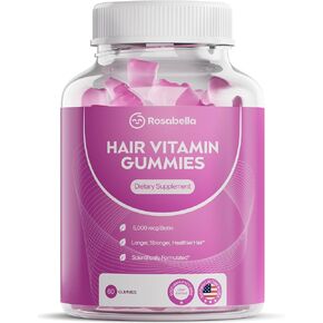 Rosabella Hair Growth Gummies for Women & Men – Vegan Hair Gummies with 5000mcg Biotin – Hair Vitamins for Strong, Healthy-Looking Hair – Gummy Biotin Supplement – 60 Count