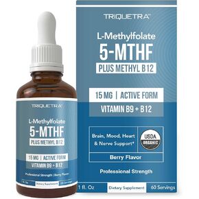 L methyl folate 15mg plus methyl b12 cofactor - ارتفاع قوة ، شكل 5 -MTHF النشط - يدعم الحالة المزاجية ، المثيلة ، الإدراك - الأشكال النشطة بيولوجيًا لفيتامين B9 و B12 (60 كبسولة - 60 حصصًا)