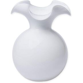 مزهرية Vietri Hibiscus Glass بيضاء كبيرة مخددة مقاس 10 بوصة عمق و12 بوصة ارتفاع مزهرية زجاجية للزهور، ديكور غرفة المعيشة