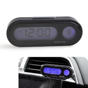 1 PC Car Clocks, Dashboard Mini Clock, Multi-Functional Portable LCD Luminous Small Digital Clock with Temperature Display, Universal Car Interior Accessories (Black)