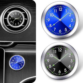 2 PCS Mini Digital Clock for Car Dashboard - Ultra-Thin Stick-On Car Dash Accessories with Luminous Pointer Display, 12H Time Adjustable, Universal Dashboard, for Cars Trucks (Black & Blue)