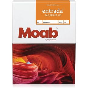 Moab Entrada Rag Bright 190, 100% Cotton Fine Art Archival Inkjet Paper, 2-Sided, Smooth (Hotpress) Bright White Matte, Medium Weight 190gsm, 8.5 x 11 Inches, 25 Sheets in Kuwait