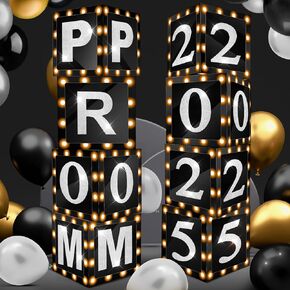 Sinmoe 8 PCS 2025 صناديق التخرج من الحفلة الراقصة الزخرفة إضاءة الحدود 12 بوصة معانٍ مع 2025 من رسائل الحفلة الراقصة ديكور الدعائم التخرج لمستلزمات الحفلات في الهواء الطلق (أسود وفضي)
