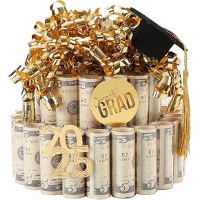 2025 Graduation Gifts -NO DIY- 2 Tier Grad Money Cake kit Surprise Gift Box for Cash Gift Pull Holder Dispenser Funny Decorations Class Party Supplies Ideas for Man Women High School College