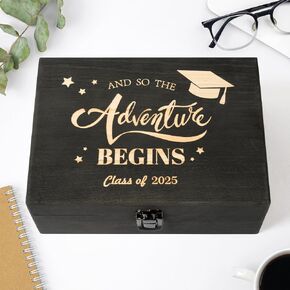R HORSE Graduation Keepsake Wood Box, Engraving Wooden Memory Box for High School Graduates, Engraved Class of 2025 Graduation Gift for Him Her Party Favor & Memory Storage