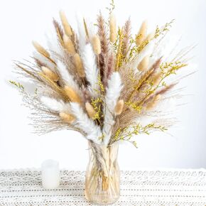 Pampas Grass Decor,Dried Pampas Grass Mix Bouquet | Dried Flowers Bouquet for Wedding Boho Flowers Home Table Decor Desk Decor, Rustic Farmhouse Decor Boho Flowers Home Table Decor (White&Beige)