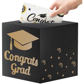 9" Graduation Card Box, Graduation Decorations 2025 - Congrats Grad Foldable Cardstock Money Box (Blue)