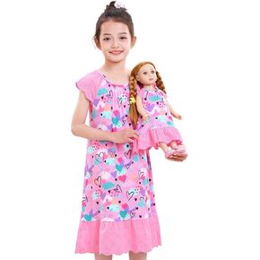 MHJY Girls Nightgowns Lace Girl and Doll Matching Pajamas Toddler Night Sleepwear Night Dress for Girls and 18" Dolls Clothes