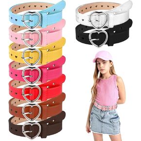 Divina Vitae 9 PCS Girls Belt Lize 6-12 Kids Hollow Heart Heart Belt Pu Leather Leather Belt with Metal Buckle Birl