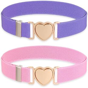 2 Pcs Elastic Belts for Toddler Kids Adjustable Girls Teens Stretch Belts with Heart Buckle for Pants Jeans Dress