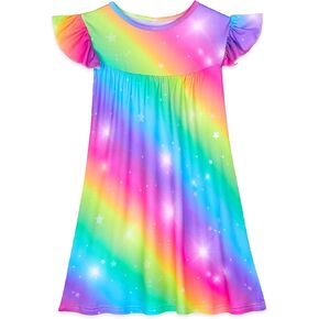 MHJY Girls Nightgowns Flutter Short Sleeves Princess Nightgown Sleepwear Soft Night Dress for Kids Toddler Girls