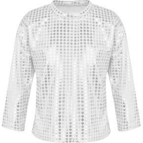 Kids Boys Girls requiled Sparkly Long Sleeve T-Shirt Modern Hip Hop Jazz Street Dance Tops Performance Performance Blouse