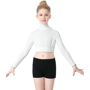 Girl's Turtleneck Long Sleeve Crop Top Sportswear Zipper Back Cheer Leading Dance Performances