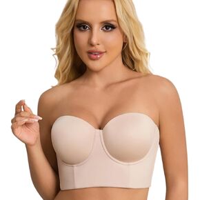 Strapless Bras for Women Push up Bra No-Slip Silicone Strip Hide Back Fat Bra (36B-44DD)