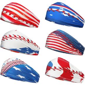 6 PCS Baseball Country Flag Beadbands عريضًا على نطاق واسع مع علامات البيسبول الوطنية Bandanas Bandanas Non Slip Bandband للمناسبات الرياضية الوطنية للنساء والرجال