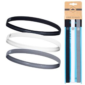 Tough Headwear Athletic Headband Set - Thin Headbands for Women - Elastic Sport Hair Bands Men - Skinny Sports Hairbands - Non Slip Athletic Head Bands - Black, Gray, and White