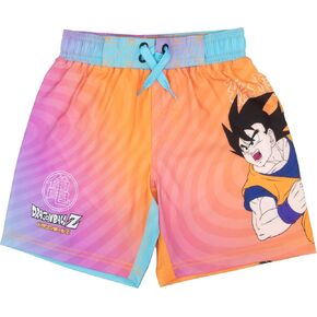 Isaac Morris Limited Dragon Ball Z Boy's Goku Graphic Swim Shorts - Pull-On Drawstring Swim Trunks for Kids