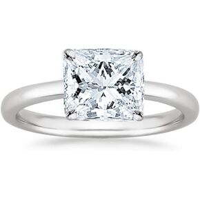 18K White Gold 1-5 Carat Lab Grown Solitaire Princess Cut Hidden Halo IGI Diamond Engagement Ring (D-E Color VS1-VS2)