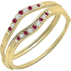 Dazzlingrock Collection Round Ruby & White Diamond Women Anniversary Enhancer Guard Wedding Band, 10K Solid Yellow Gold, Size 8.5