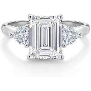 Gem Stone King 3.44 Cttw IGI Certified Lab Grown Diamond 10K White Gold Engagement Ring For Women | Center 3 Ct Emerald Cut | E-F Color | VS1-VS2 Clarity | Available in Size 5,6,7,8,9