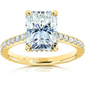 Kobelli Radiant-Cut Moissanite خاتم الخطوبة 3 1/10 CTW 14K الذهب الأصفر