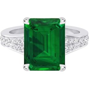1-6 Carat 14K White Gold LAB GROWN Emerald and LAB GROWN Diamond Engagement Ring (1ct Center, AAAA Heirloom Quality)