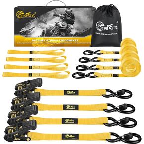4pcs Ratchet Tie أسفل الأشرطة طقم لقوة كسر 2400 رطل | 1 "× 16 قدمًا من الأشرطة مع أدوات ربط حلقة ناعمة وسلامة S- ربط حزام الشحن لأسفل للشاحنات ، دراجة نارية ، تتحرك ، الأجهزة - الوردي